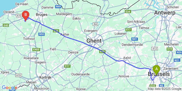 Map: Brussels Midi Train Station to Zerkegem