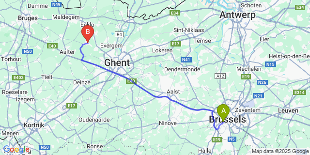 Map: Brussels Midi Train Station to Zomergem