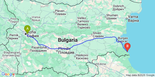 Map: Sofia Airport (SOF) to Ahtopol
