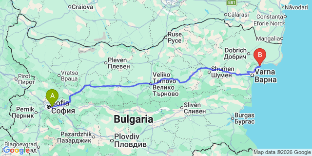 Map: Sofia Airport (SOF) to Albena
