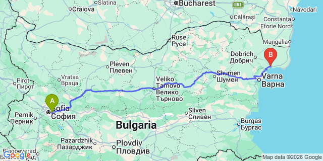 Map: Sofia Airport (SOF) to Balchik