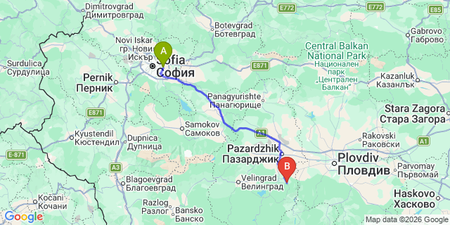 Map: Sofia Airport (SOF) to Bratsigovo