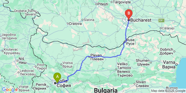Map: Sofia Airport (SOF) to cancelledBucarest