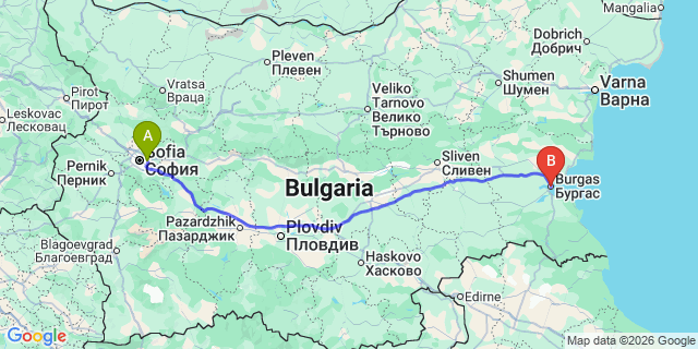 Map: Sofia Airport (SOF) to Burgas