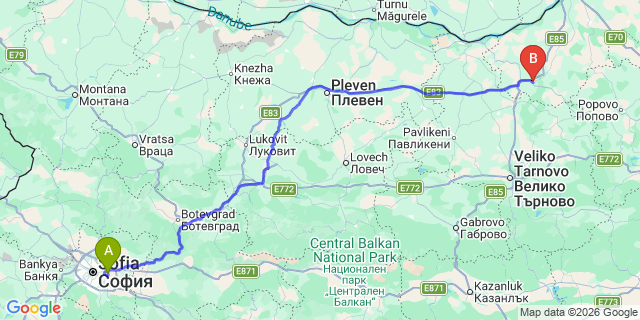 Map: Sofia Airport (SOF) to Byala (Ruse)