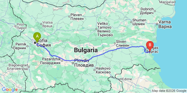 Map: Sofia Airport (SOF) to Chernomorets
