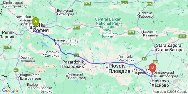 Map: Sofia Airport (SOF) to Dimitrovgrad
