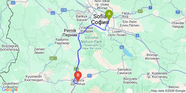 Map: Sofia Airport (SOF) to Dupnitsa