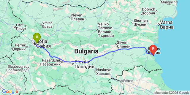 Map: Sofia Airport (SOF) to Dyuni