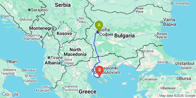 Map: Sofia Airport (SOF) to Gerakini