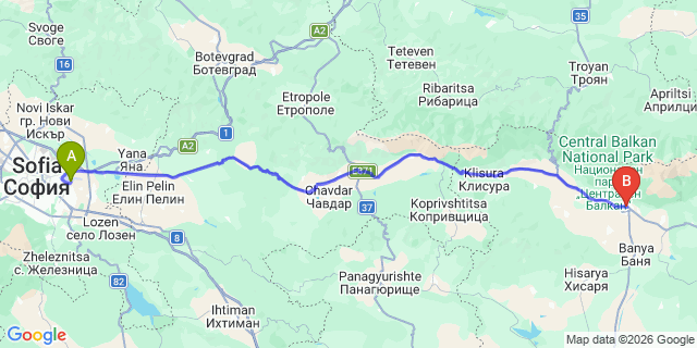Map: Sofia Airport (SOF) to Karlovo