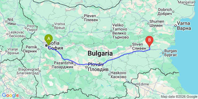 Map: Sofia Airport (SOF) to Karnobat