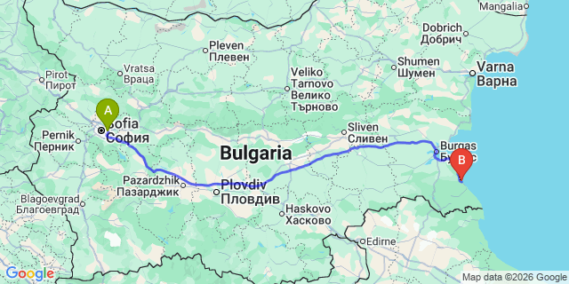 Map: Sofia Airport (SOF) to Kiten