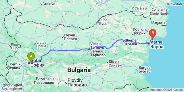 Map: Sofia Airport (SOF) to Kranevo