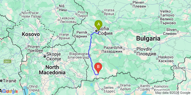 Map: Sofia Airport (SOF) to Melnik