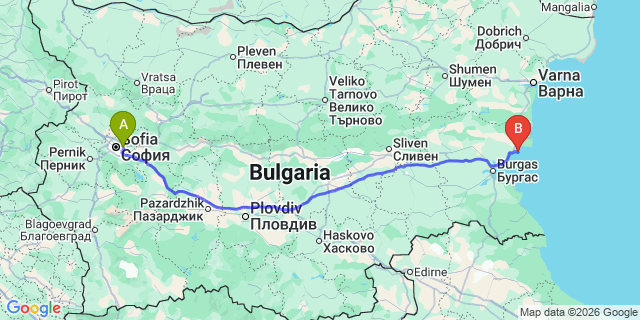 Map: Sofia Airport (SOF) to Nessebar