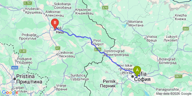 Map: Sofia Airport (SOF) to Nis