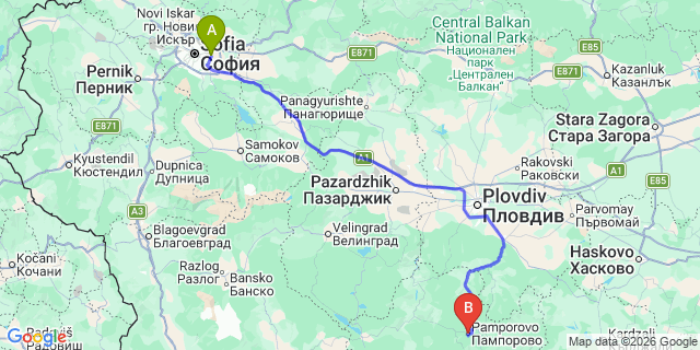 Map: Sofia Airport (SOF) to Pamporovo