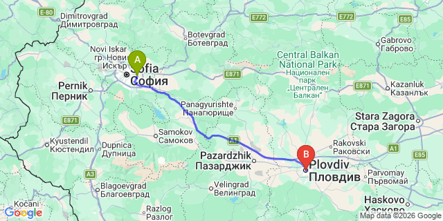 Map: Sofia Airport (SOF) to Plovdiv