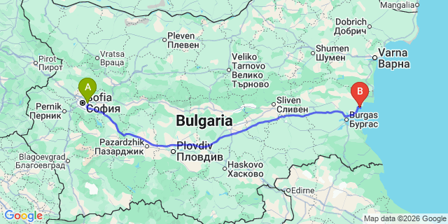 Map: Sofia Airport (SOF) to Ravda