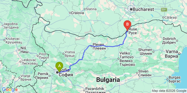 Map: Sofia Airport (SOF) to Ruse
