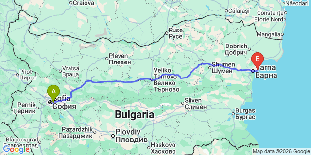 Map: Sofia Airport (SOF) to Saints Constantine and Helena