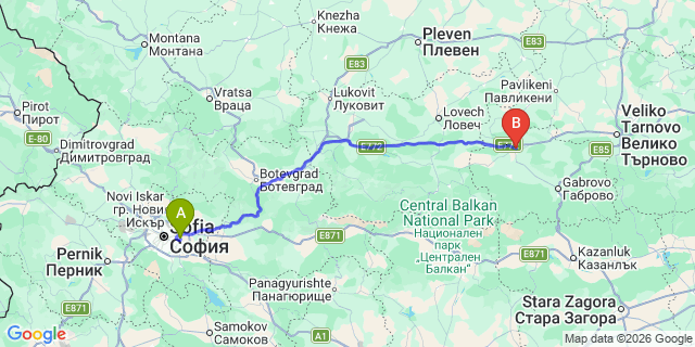 Map: Sofia Airport (SOF) to Sevlievo