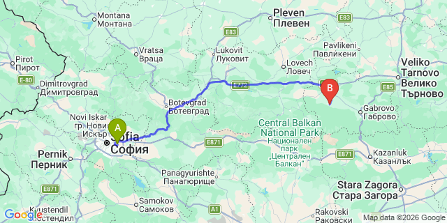 Map: Sofia Airport (SOF) to Shumata