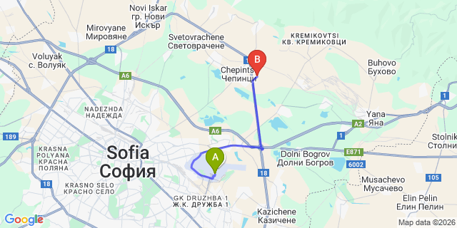 Map: Sofia Airport (SOF) to Sofia