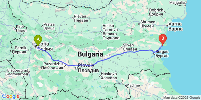 Map: Sofia Airport (SOF) to Sveti Vlas