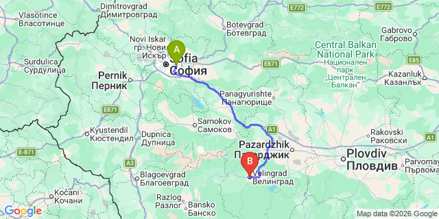 Map: Sofia Airport (SOF) to Velingrad