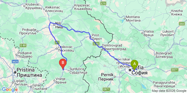 Map: Sofia Airport (SOF) to Vladicin