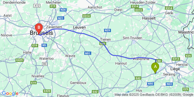 Map: Brussels Midi Train Station to Gleixhe