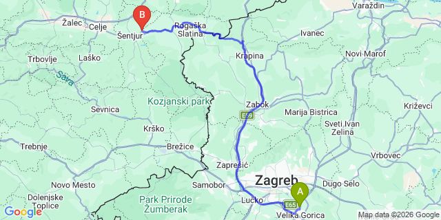 Map: Zagreb Airport (ZAG) to Biograd na Moru