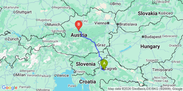 Map: Zagreb Airport (ZAG) to Bled