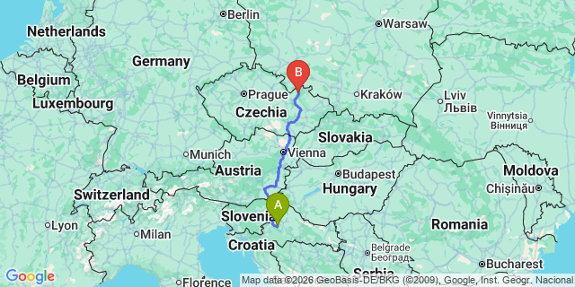 Map: Zagreb Airport (ZAG) to Bratislava city (all areas)