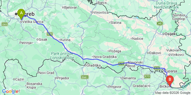 Map: Zagreb Airport (ZAG) to Brcko