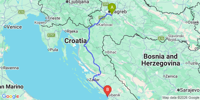 Map: Zagreb Airport (ZAG) to Brodarica