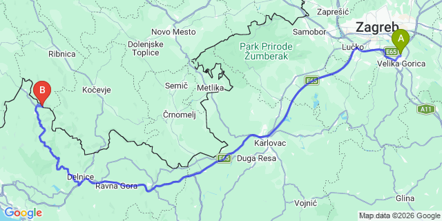 Map: Zagreb Airport (ZAG) to Cabar