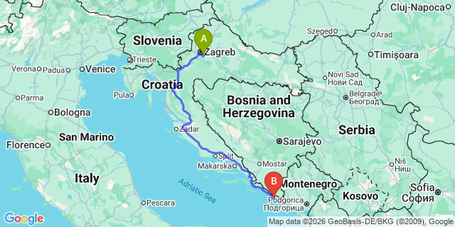 Map: Zagreb Airport (ZAG) to Cavtat