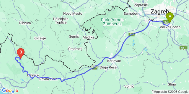 Map: Zagreb Airport (ZAG) to Crikvenica