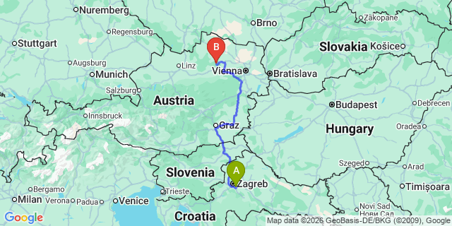 Map: Zagreb Airport (ZAG) to Graz