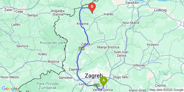 Map: Zagreb Airport (ZAG) to Grebastica
