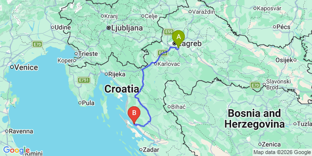 Map: Zagreb Airport (ZAG) to Karlobag