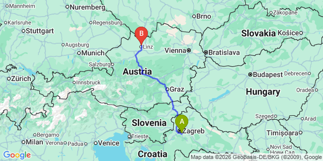 Map: Zagreb Airport (ZAG) to Klagenfurt