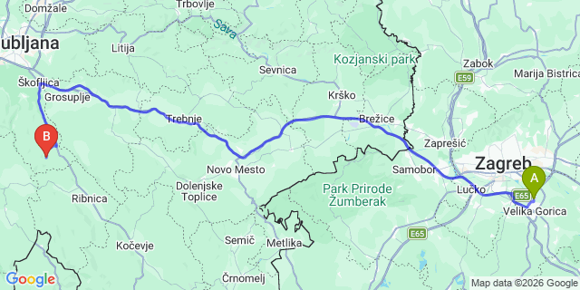 Map: Zagreb Airport (ZAG) to Krk Island