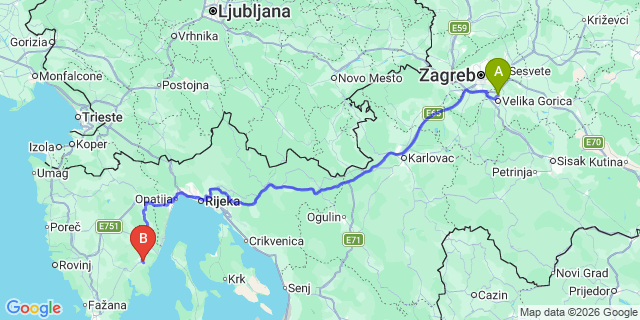 Map: Zagreb Airport (ZAG) to Labin