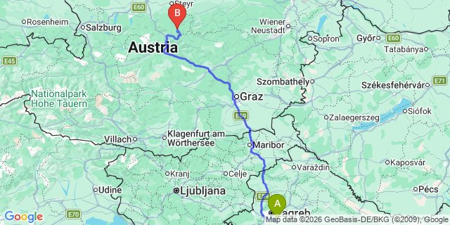 Map: Zagreb Airport (ZAG) to Ljubljana