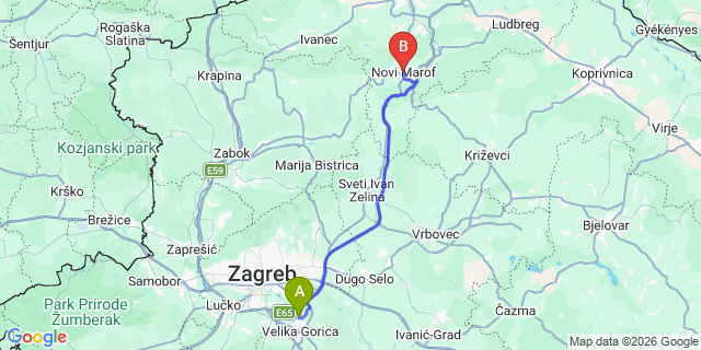 Map: Zagreb Airport (ZAG) to Novi Marof