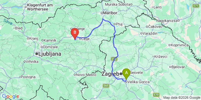 Map: Zagreb Airport (ZAG) to Novo Mesto